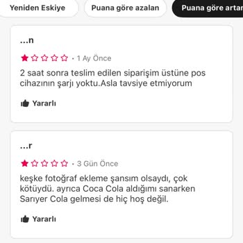 Sipariş İptali Ve Düşük Kaliteli Yemek Şikayeti