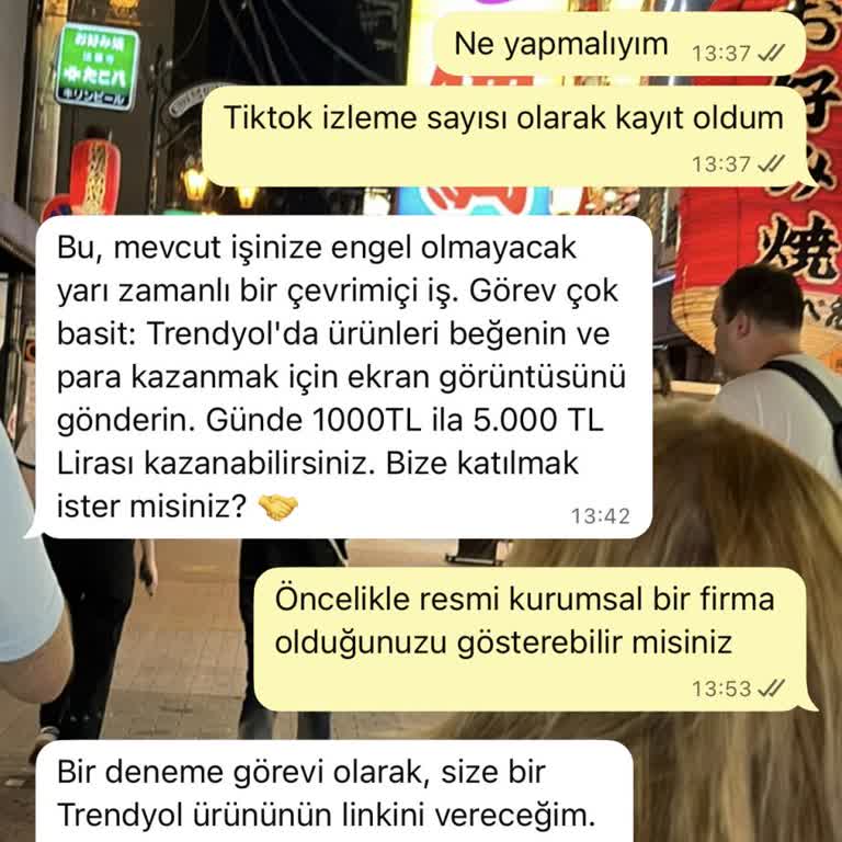 Bilinmeyen Numaradan WhatsApp Üzerinden Gelen Sahte Trendyol İş Teklifi