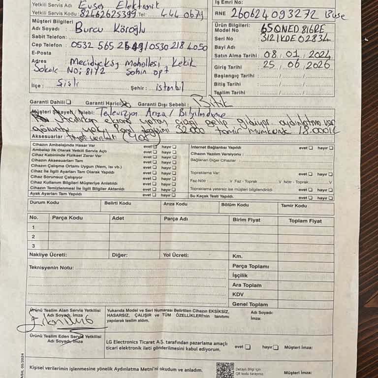 Garanti Sonrası Arızalanan LG Televizyonun Ücretsiz Tamir Talebi