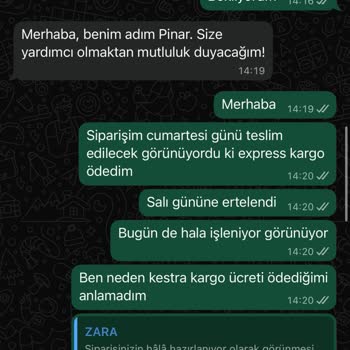 Zara Express Kargo Ücretine Rağmen Sipariş İşlenmedi Ve Müşteri Temsilcisi Yanıltıcı Bilgi Verdi