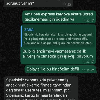 Zara Express Kargo Ücretine Rağmen Sipariş İşlenmedi Ve Müşteri Temsilcisi Yanıltıcı Bilgi Verdi