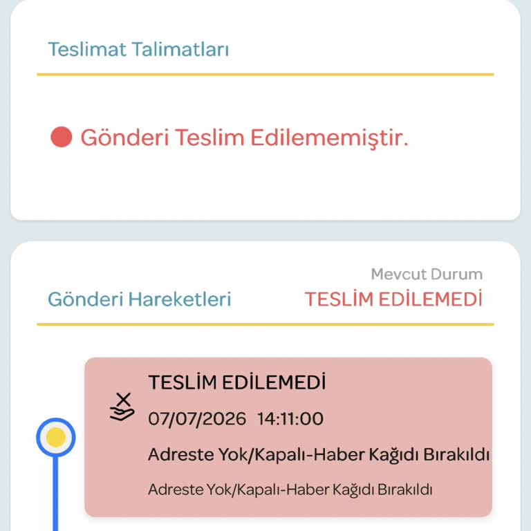 PTT Kargo’da Yanlış Teslimat Bildirimi Ve Kısa Arama Süresi Sebebiyle Yaşanan Sorun