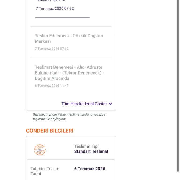 Teslimat Günlerinde İletişimsiz Alıcı Adreste Bulunamadı Notu