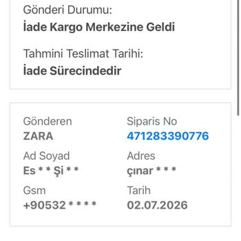 Teslim Edilmemiş Kargo İade Edildiği İçin Şikayet