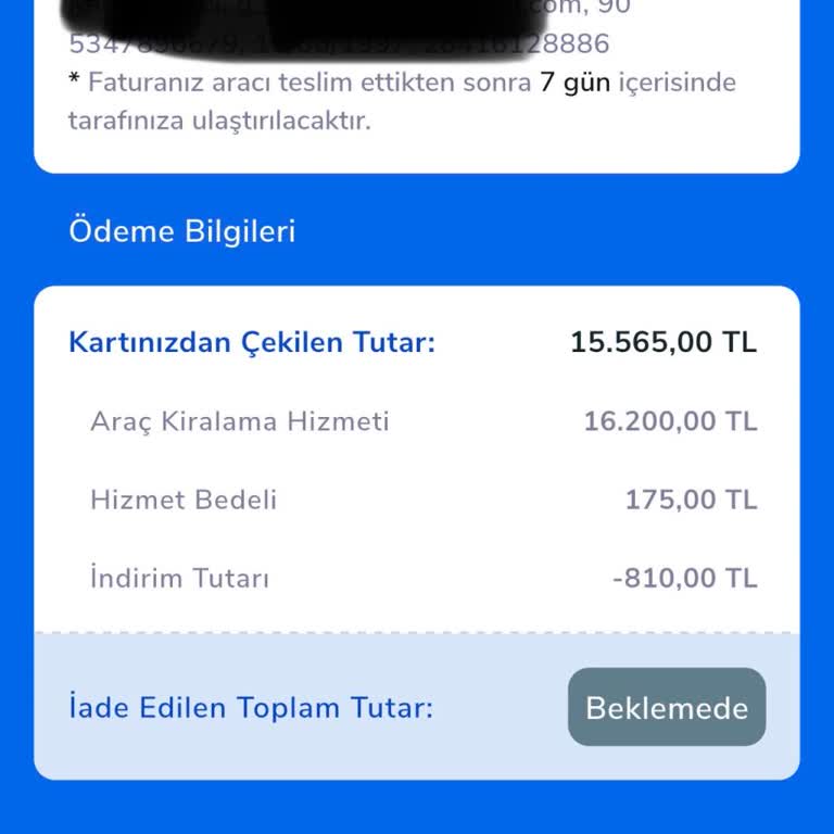 İptal Edilen Araç Kiralama Ücreti İadesi Gerekli