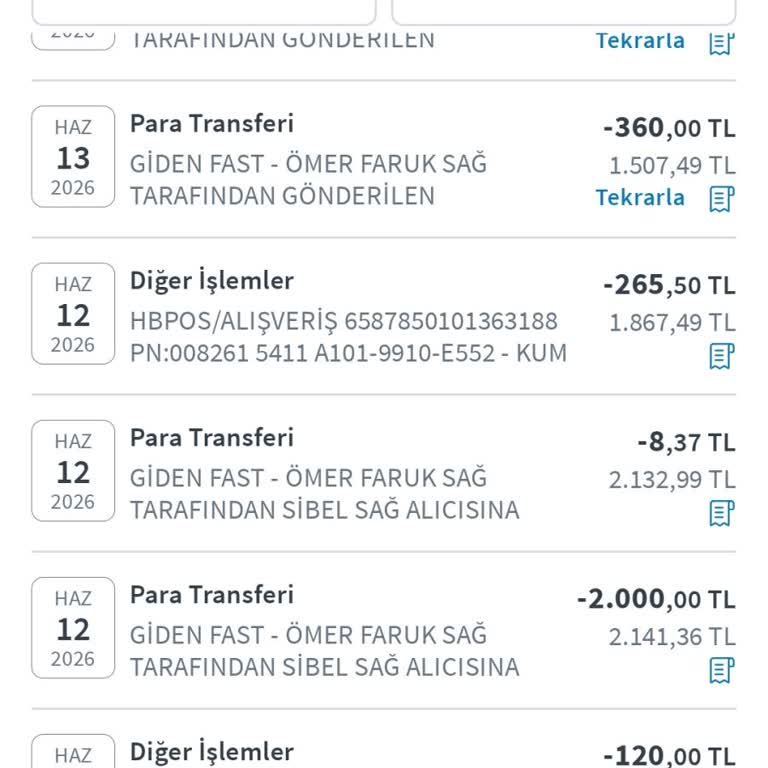 Halkbank Mobil Uygulamasında Transfer Kayıtları Silinemiyor