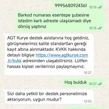 AGT Kurye Kartım Teslim Edilmedi, İletişim Ve Takip Sorunları Çözülmedi