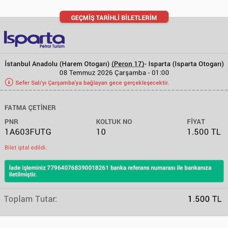 Obilet'te İptal İşlemi Öncesi Geri Ödeme Bilgilendirmesinin Eksikliği
