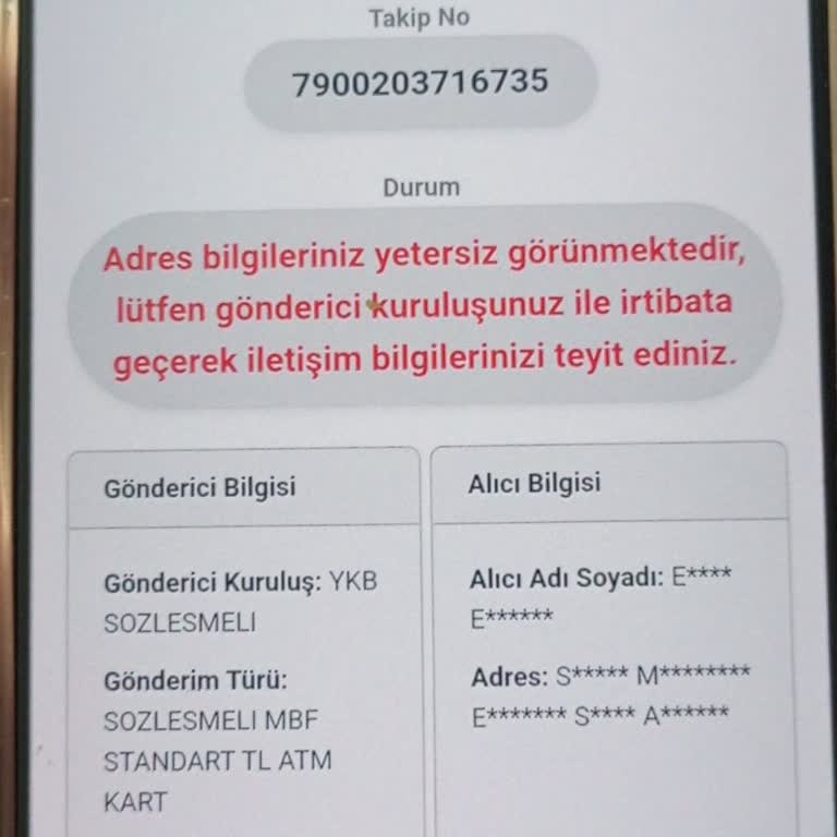 Adres Yetersiz Gerekçesiyle Teslim Edilemeyen Banka Kartım