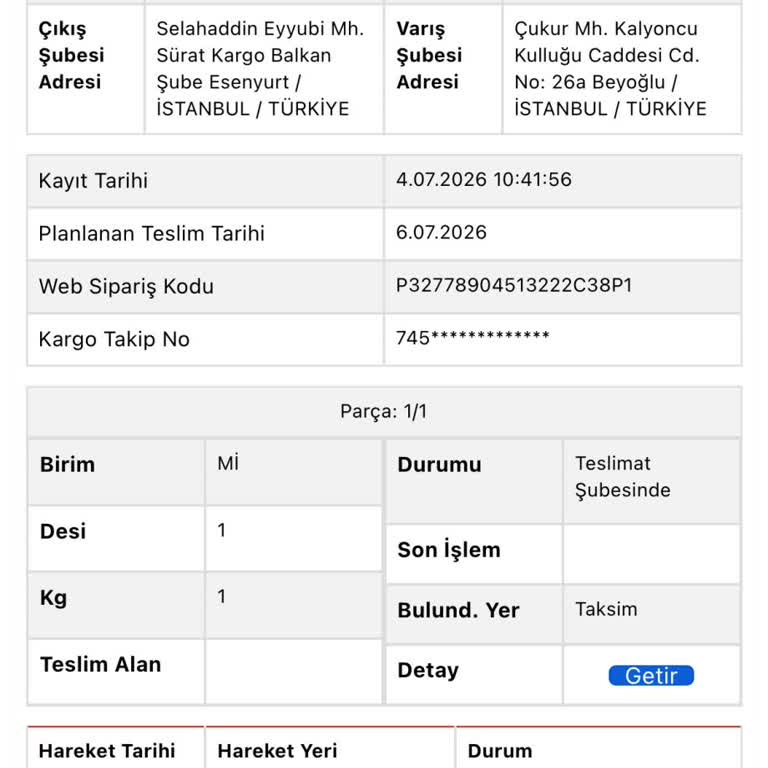 Sürat Kargo Ve Pierre Cardin'dan Teslim Edilmeyen Ürün Ve İade Talebi