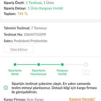 Aras Kargo 6458734464659 Numaralı Kargo Dağıtıma Çıkmadı, Müşteri Bilgilendirilmedi