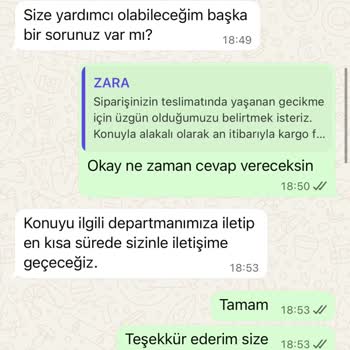 Zara Siparişim Teslim Edilmedi Ve Yanıltıcı Bilgi Verildi