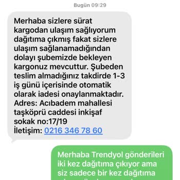 Sürat Kargo Acıbadem Şubesi İkinci Teslimatı Yapmıyor Ve Mağdur Ediyor