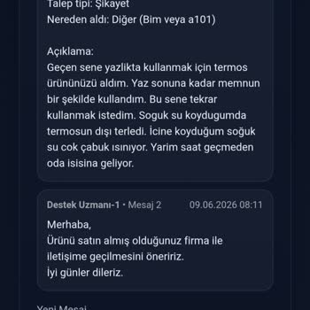 Soğuk Tutma Özelliği Kayıplı Termos İçin İade Ve Değişim Talebi
