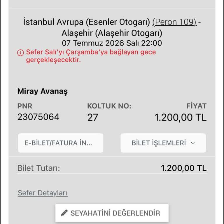 Rötar Ve Güvenlik İhlali Nedeniyle Bilet İadesi Talebi