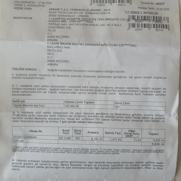 Dijital Şube Sorunu Ve 4500 TL İhtarname Ücreti İptali Talebi