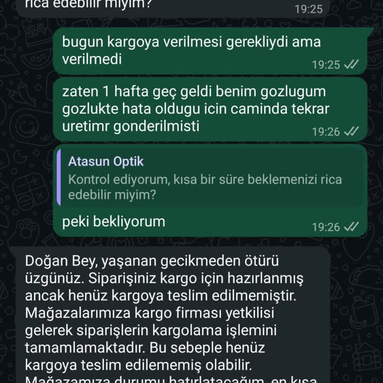 Atasun Optik’te Gözlük Tesliminde Sürekli Gecikme Ve İletişimsizlik