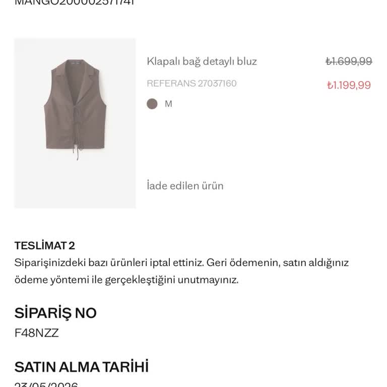 Mango Online Mağazasında 2500 TL İade Gecikmesi