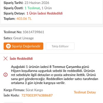 Satıcı Asılsız İade Reddi Ve Hijyen Gerekçesiyle Tehdit Ediyor