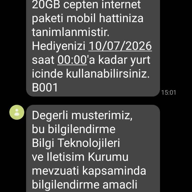 Türk Telekom Sil Süpür Kampanyasından Kazandığım 20 GB Hediye İnternet Tarife Üzerinden Kesiliyor