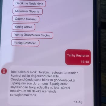 Yanlış Restoran Siparişinin İptali Ve 340 TL İadesi Talebi