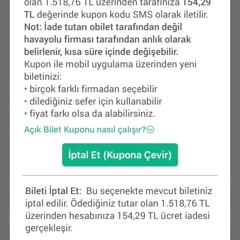 O Biletten'den Aldığım Uçak Biletinin İptalinde Açıklama Olmadan Yüzde 90 Kesinti