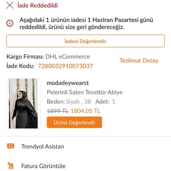 İade Karışıklığı Nedeniyle Ürün Geri Gelmedi Ve 1.804 TL İade Edilmedi