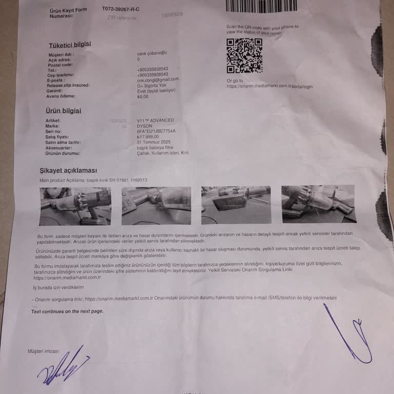 Dyson V11 Kasko Onarımında Uzun Bekleme Ve Yetersiz Tazminat Teklifi