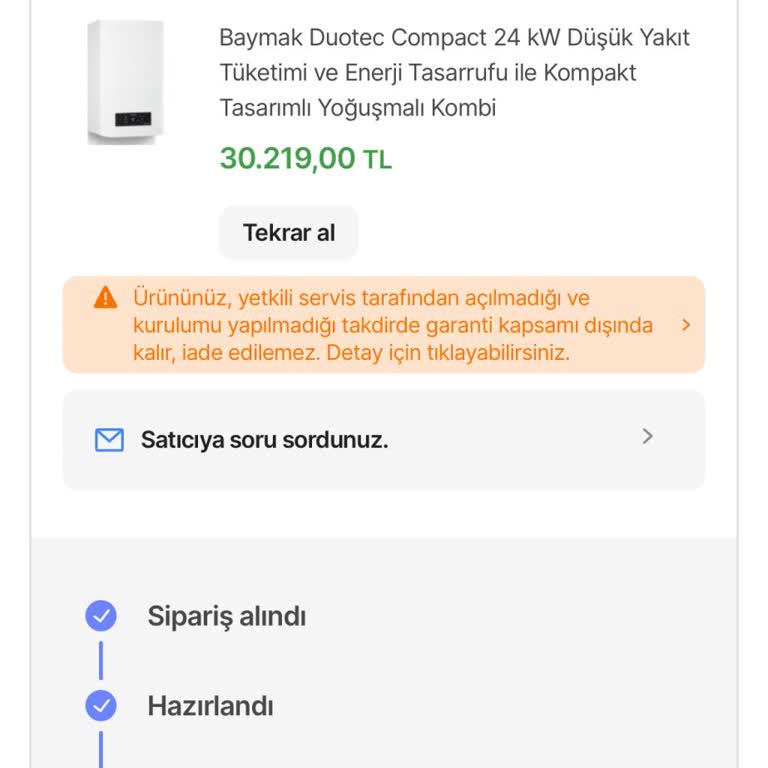 Hepsiburada'da Kombi Teslim Edilmemesi Ve İptal İmkânının Olmaması