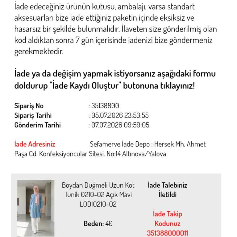Sefamerve İade Talebime Hiç Cevap Vermiyor