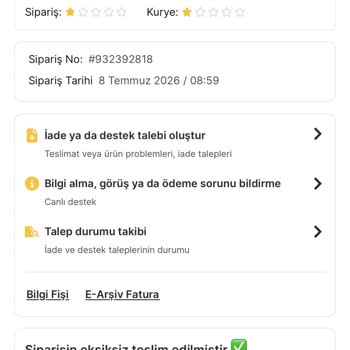 Teslim Edilmemiş Sipariş İçin Ücret İadesi Talebi