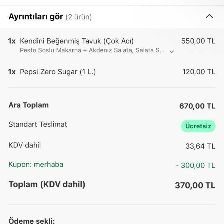 İki Karttan Çekilen 370 TL Ödeme Tek Sipariş İçin Acil İade