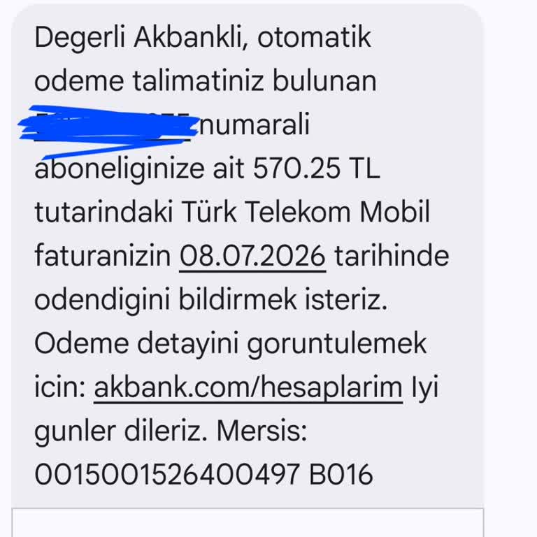 570 TL Tutarındaki İzinsiz Telefon Faturası Çekimi Ve Banka Güven Kırıcı Tutumu