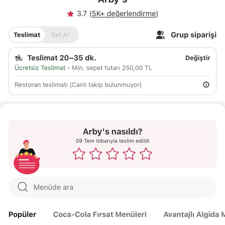 Arbys Siparişi 1 Saat Gecikti, İptal Ve İade Talep Ediyorum