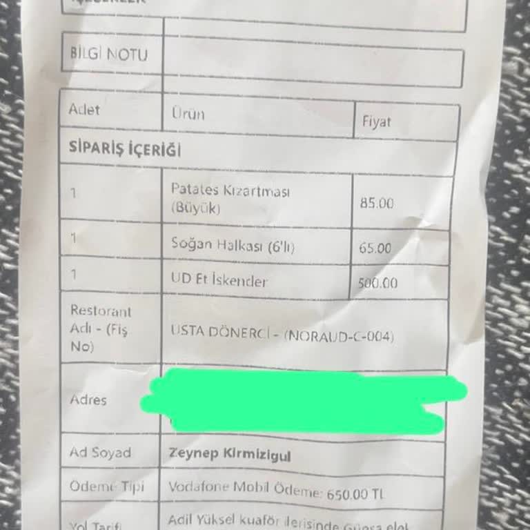 Az Gelen İskender Ve Eksik Yan Ürünler Nedeniyle 650 TL İadesi Talebi
