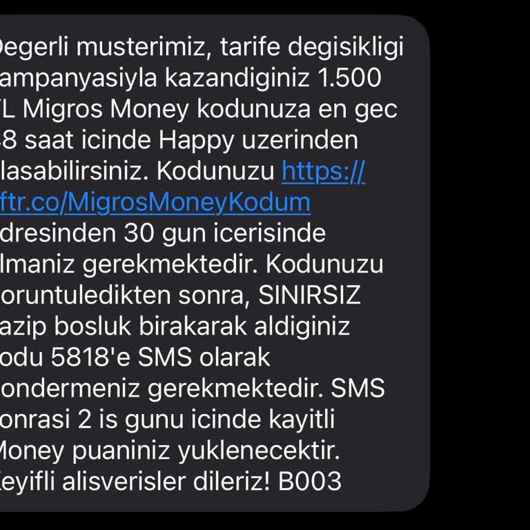 5G Red Sınırsız Tarife İçin 1500 TL Migros Money Kampanya Kodu Alınamıyor