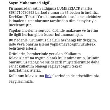Çocuk Ayakkabısının Burun Kısmının Açılması Üzerine Değişim İsteği