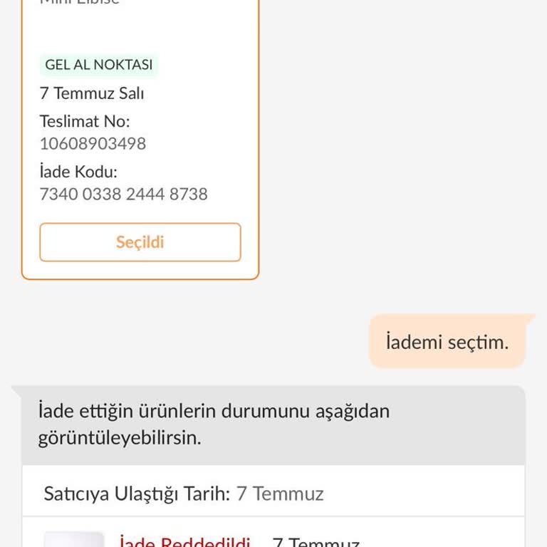 İade Reddi Sonrası Adres Değişikliği Talebim Çözülmedi