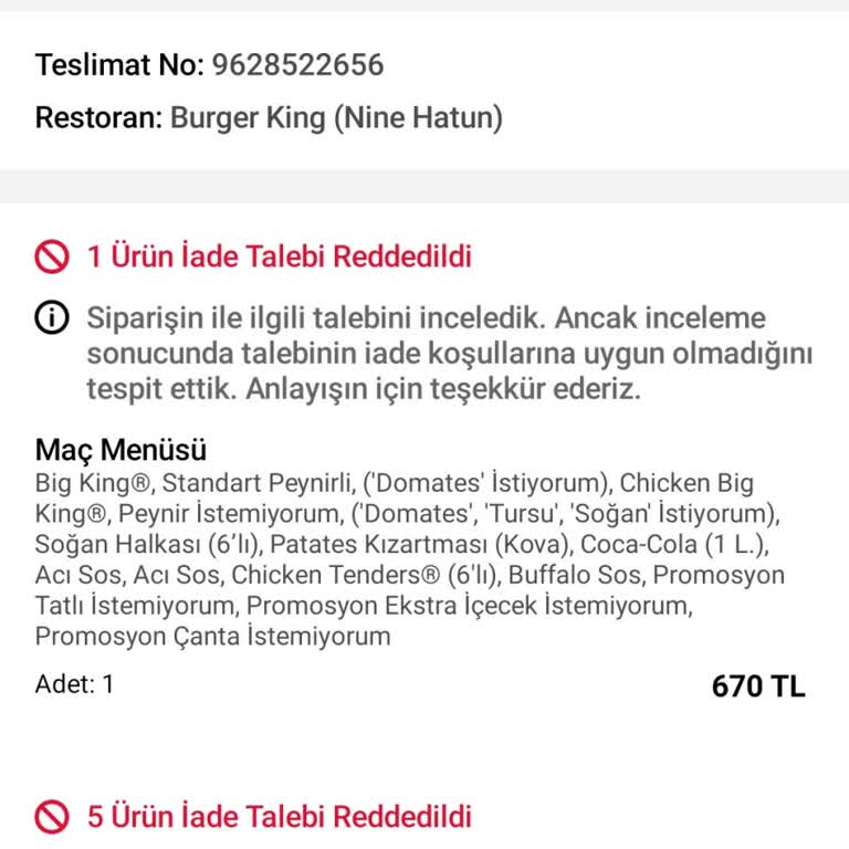 Sağlık Riski Taşıyan Burger Ve Trendyol GO’nun İade Reddine Karşı İtiraz