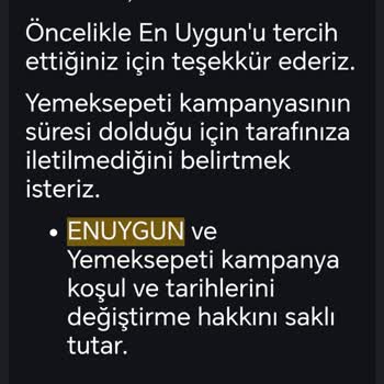 Enuygun.com Yemeksepeti Kampanya Kodu Verilmemesi Ve Yanıltıcı Bilgilendirme