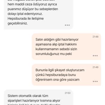 Hazırlanıyor Aşamasında Sipariş İptal Hakkının Engellenmesi
