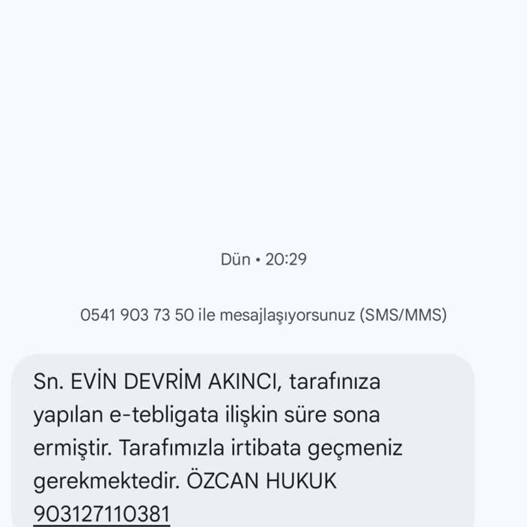Kayıtlarda Bulunmayan E-Tebligat SMS'i İçin Açıklama Talebi