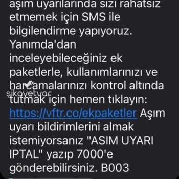 Vodafone Aşım Uyarı Mesajları