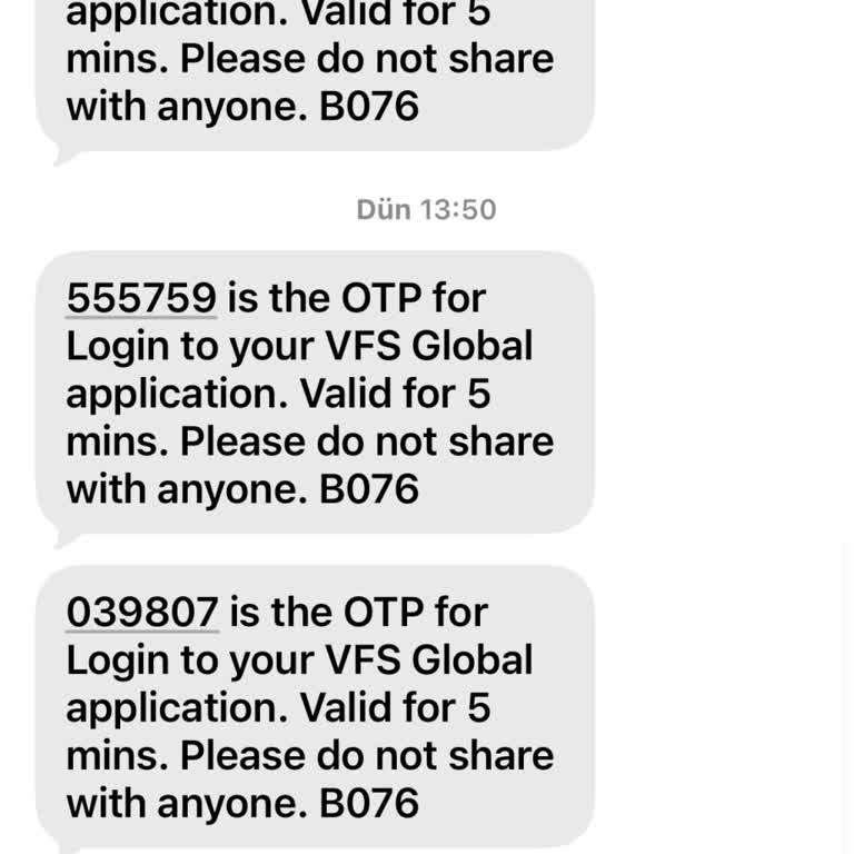 VFS Global'dan Aldığım Gereksiz OTP SMS'leri Ve Yardımsız Müşteri Hizmeti