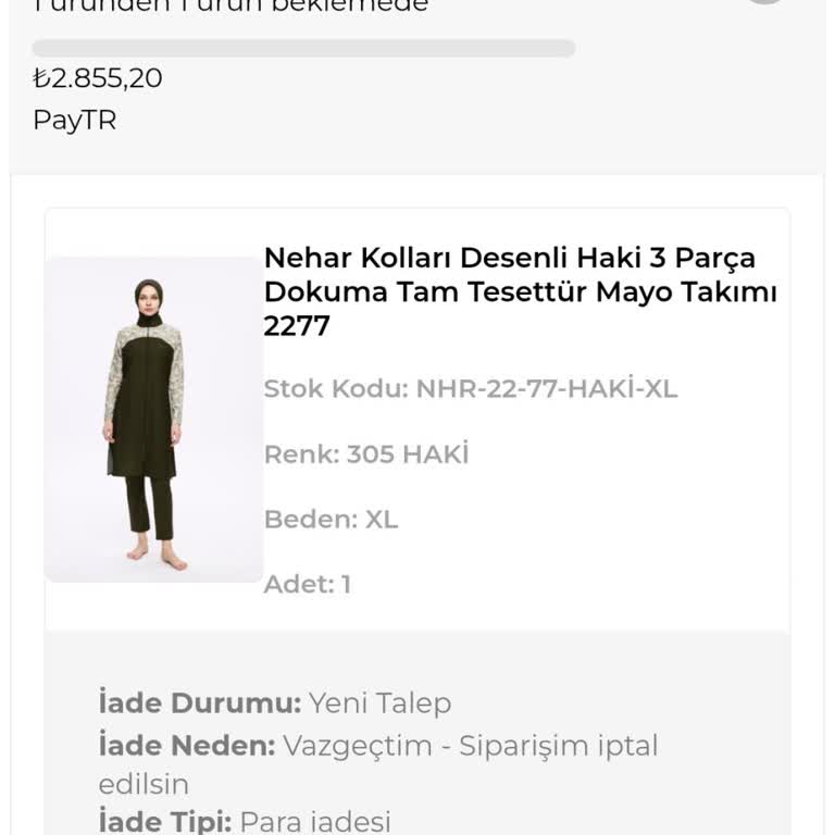 Haşema Tesettür Mayosu İadesi Gecikiyor Ve Bilgi Eksikliği