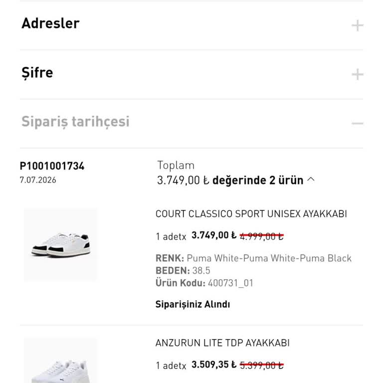 Puma Siparişim İşleme Alındı Kaldı Ve Kargo Bilgisi Gelmedi
