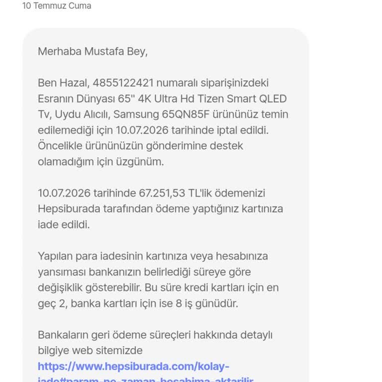 İzin Almadan Sipariş İptal Edildi Ve Fiyat Artışı Nedeniyle Zarar Görüldü