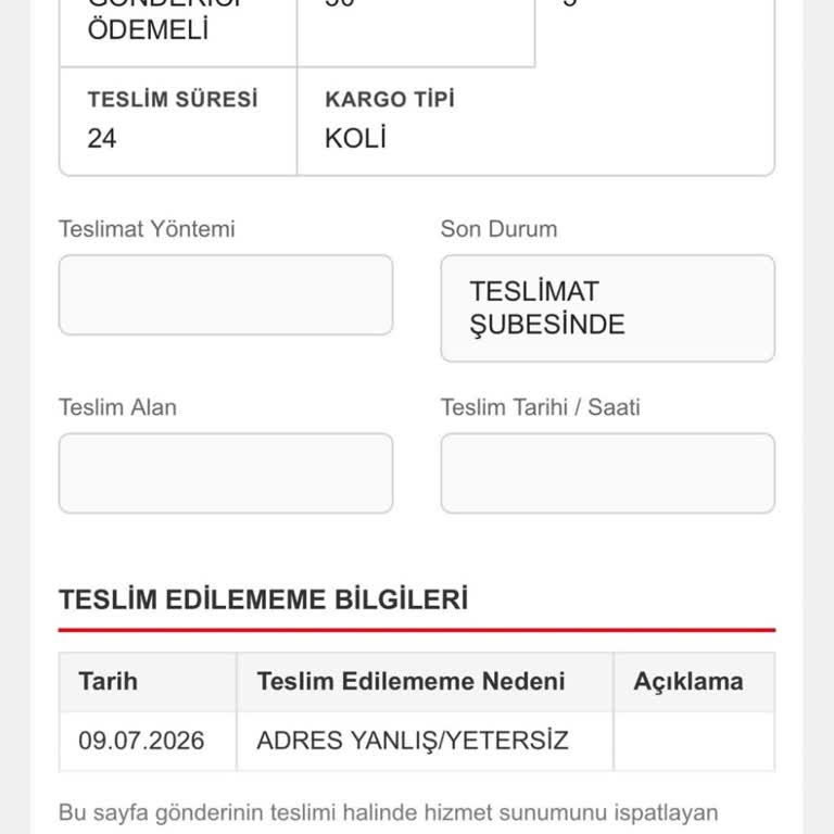 Aras Kargo Şubesinin Yanıltıcı Evde Yok Mesajı Ve Kargonun Teslim Edilmemesi