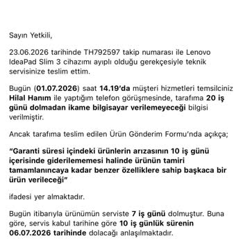Outlet Lenovo Bilgisayarında Çoklu Arızalar Ve Servis İkame Taahhüdünü Yerine Getirmiyor