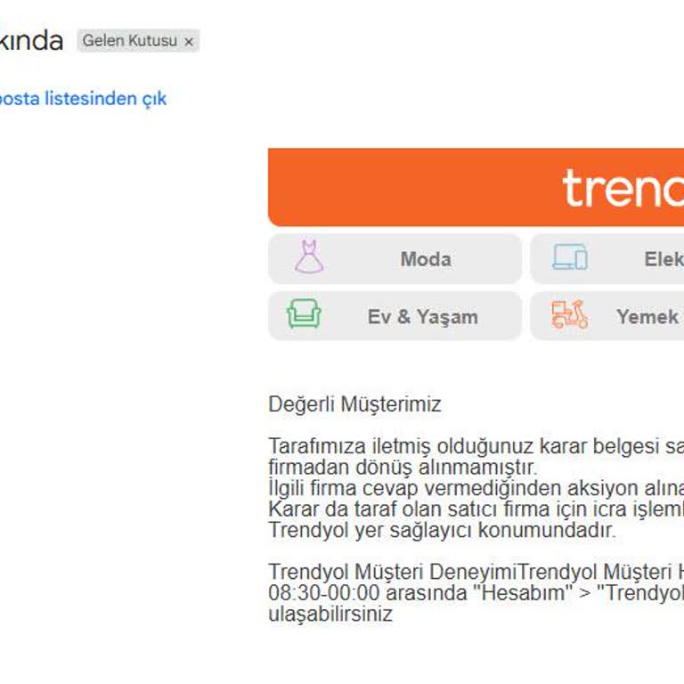 Trendyol'un Tüketici Hakem Heyeti Kararını Uygulamaması Sonucu 3.433 TL Ücret İadesi Gerçekleşmedi
